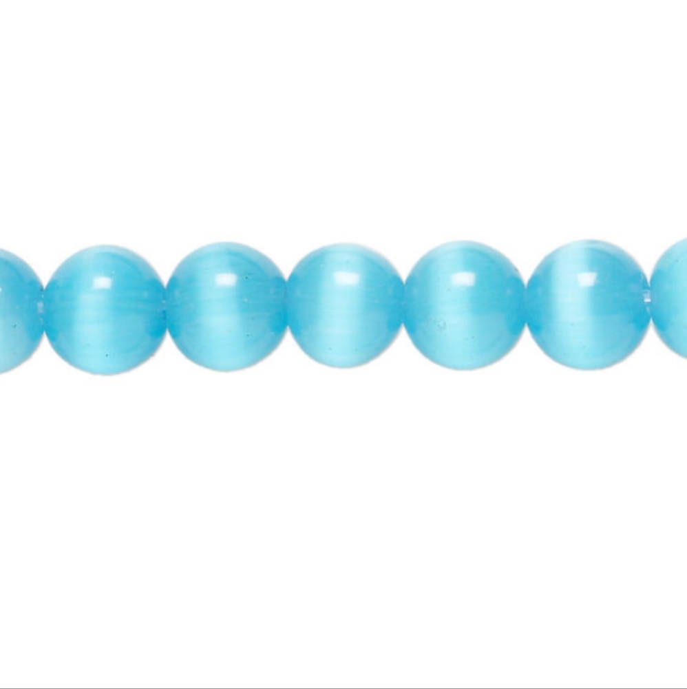 3/$15 Bead Cats Eye Fiber Optic Glass 25 Turquoise Blue 8mm Round A Grade 3299GB
